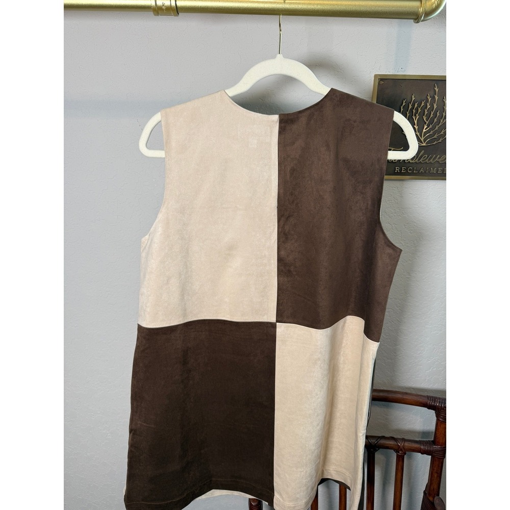 Miou Muse Womens Brown Cream Colorblock Faux Suede Checkerboard Mini Dress M NEW - Picture 8 of 9